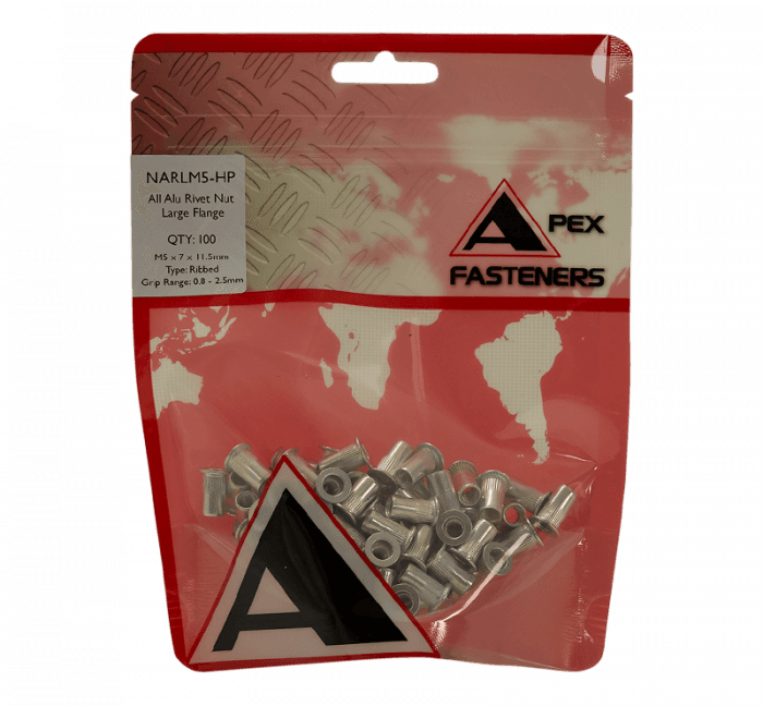 Apex Rivet Nut Ribbed Alu LF M5 HP P100
