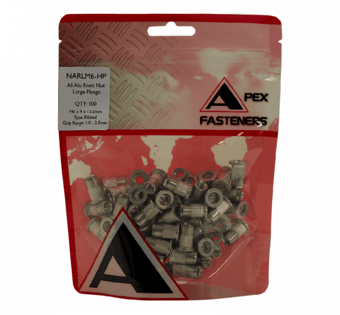 Apex Rivet Nut Ribbed Aluminium LF M6